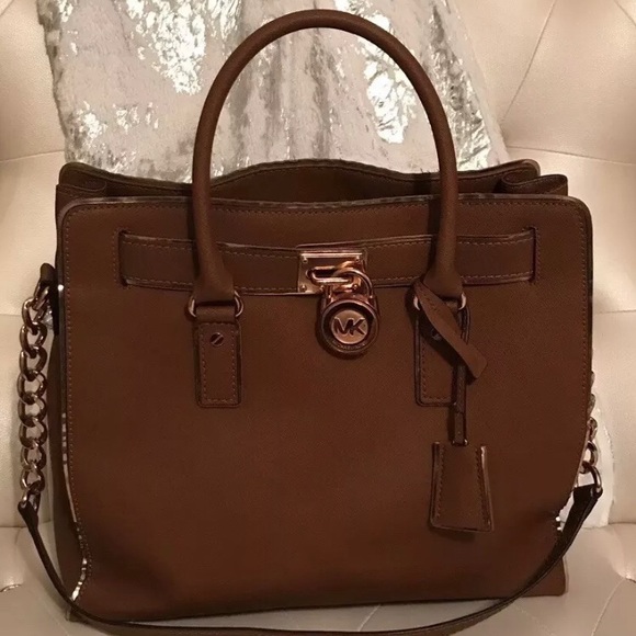 Michael Kors Hamilton Specchio Luggage Gold Trim Handbag Tote - Picture 2 of 9